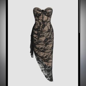 Cider Black and Cream Asymmetrical Lace Dress